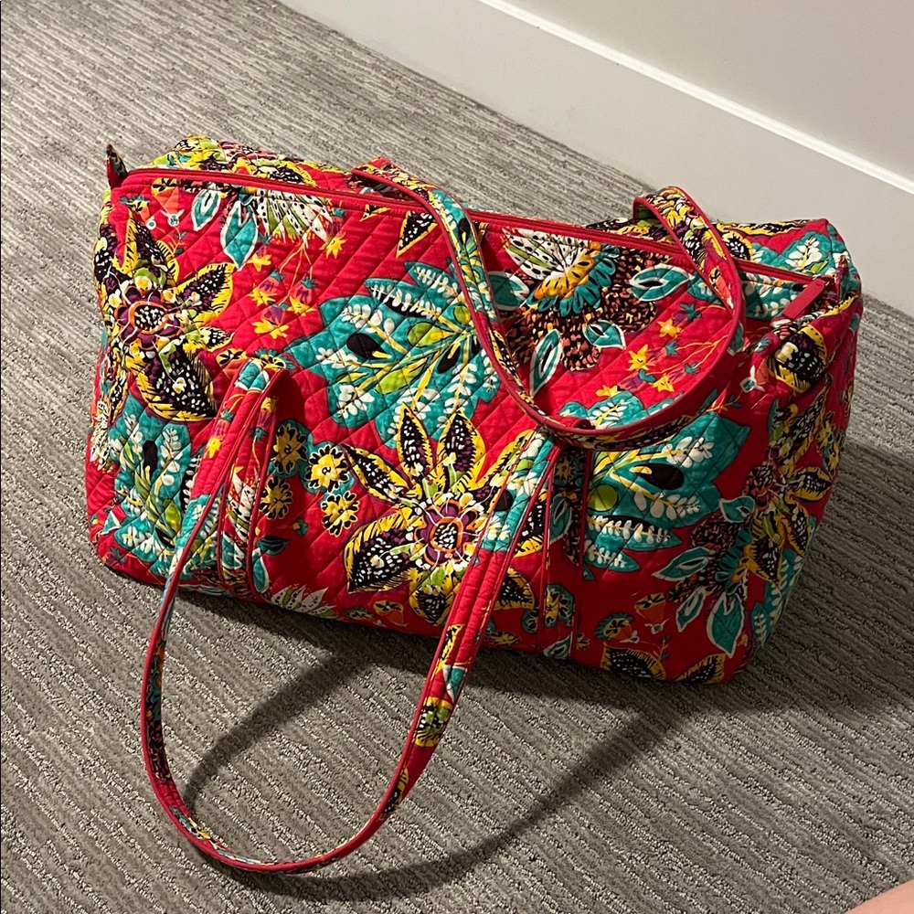 Vera Bradley Red Floral Quilted Travel Bag